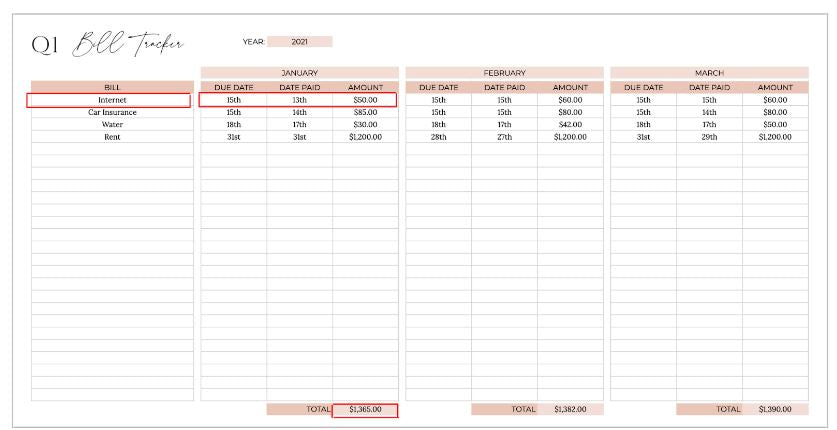 Instant download for Bill Tracker on Google docs. 