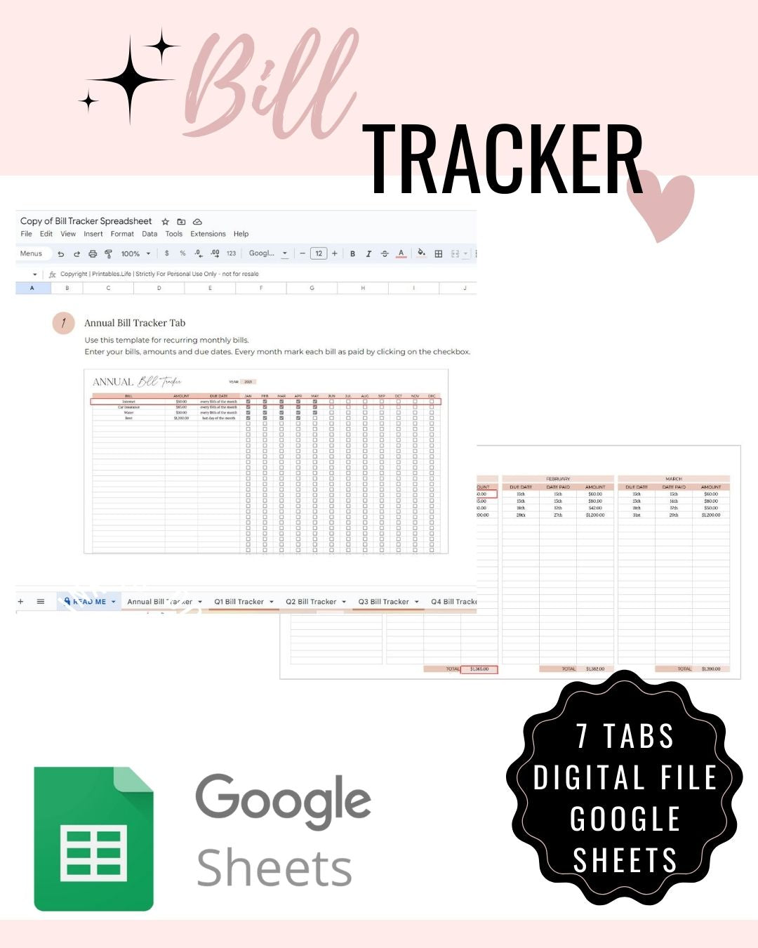 Bill Tracker Spreadsheet Google Sheets Instant Download www.printables.life