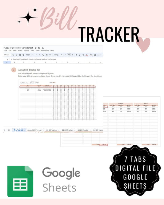 Bill Tracker Spreadsheet Google Sheets Instant Download www.printables.life