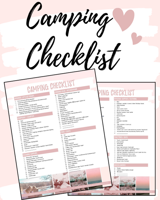 Family camping checklist 2 pages editable word doc pink essentials for camping trip au