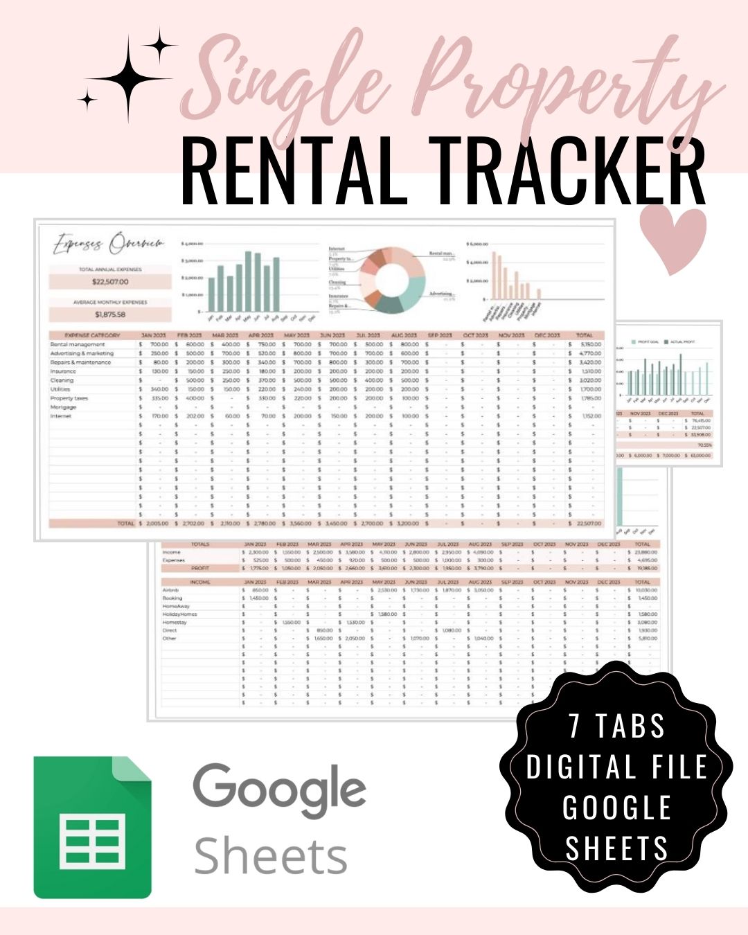 Rental property income spreadsheet for google sheets www.Printable.Life